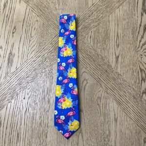 Happy Ties Blue Hawaiian Tropical‎ Flamingo Tie